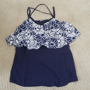 Navy and white flowy top